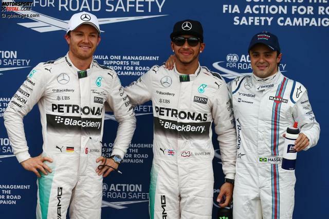 Das schnellste Trio am Samstag im Albert Park von Melbourne: Mercedes-Star Lewis Hamilton (Mitte) neben Nico Rosberg (links) und Felipe Massa im Williams