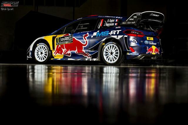 Red Bull ist prominent beim Ford Fiesta WRC von Sebastien Ogier zu sehen