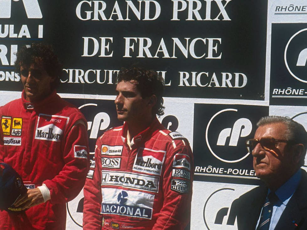 Alain Prost, Ayrton Senna und Jean-Marie Balestre in Le Castellet 1990