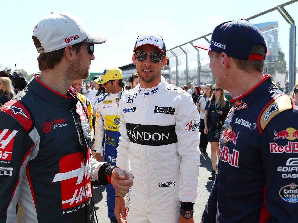 Romain Grosjean, Jenson Button, Max Verstappen
