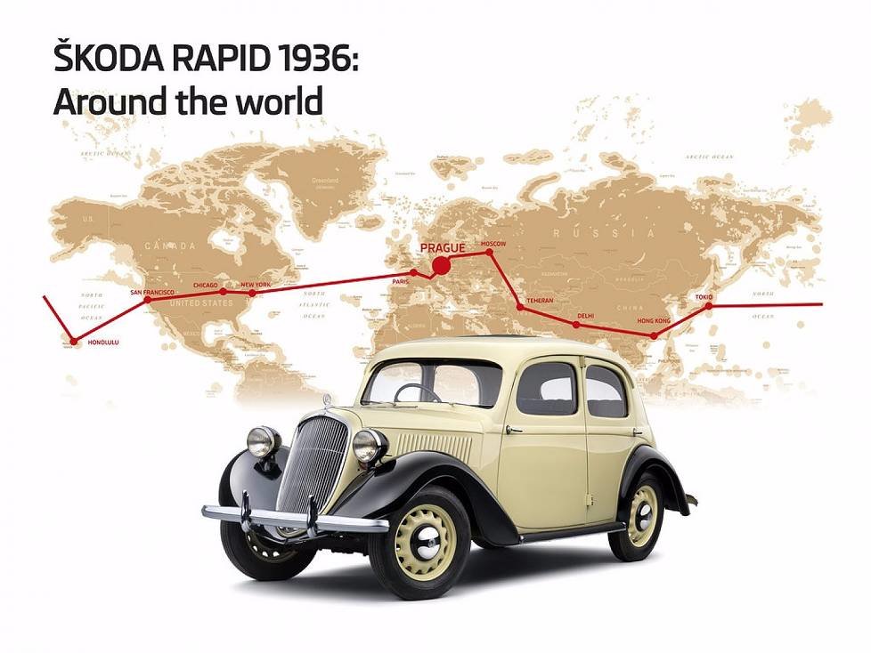 Bretislav Jan Procházka und Jindrich Kubias fuhren 1936 mit einem Skoda Rapid um die Welt.