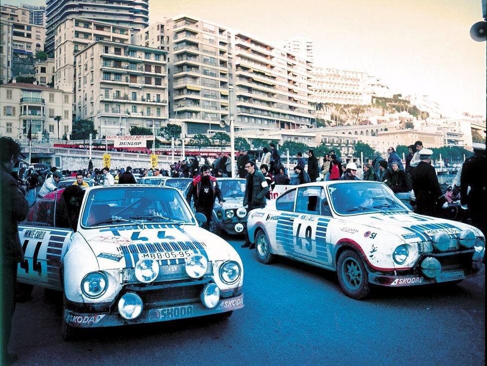 Rallye Monte Carlo 1977: Das Skoda-Werksteam belegte mit dem 130 RS den 1. und 2. Platz in der Klasse bis 1.300 Kubikzentimeter
