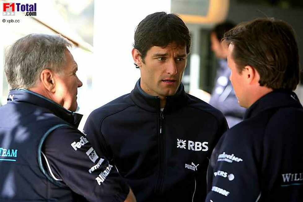 Mark Webber (Williams-Cosworth), Patrick Head (Teammitbesitzer) (Williams-Cosworth), Sam Michael (Technischer Direktor) (Williams-Cosworth)
