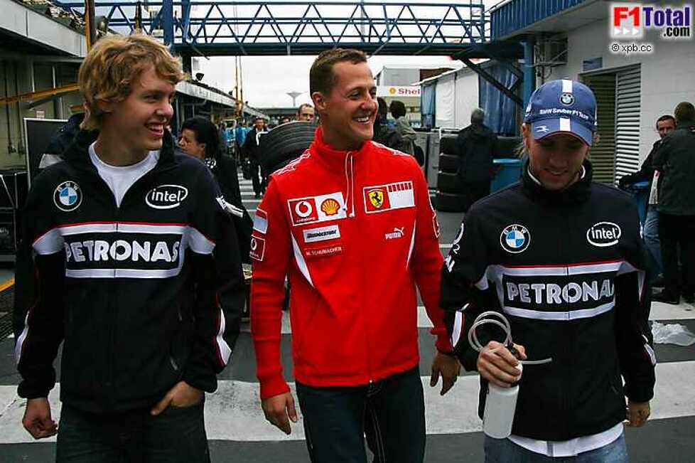 Michael Schumacher (Ferrari), Nick Heidfeld (BMW Sauber F1 Team), Sebastian Vettel (Testfahrer) (BMW Sauber F1 Team)