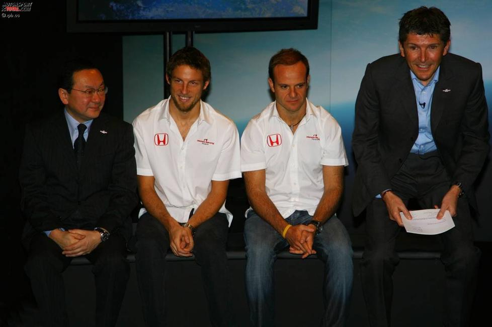Jenson Button Rubens Barrichello Nick Fry (Teamchef) (Honda F1 Team) 