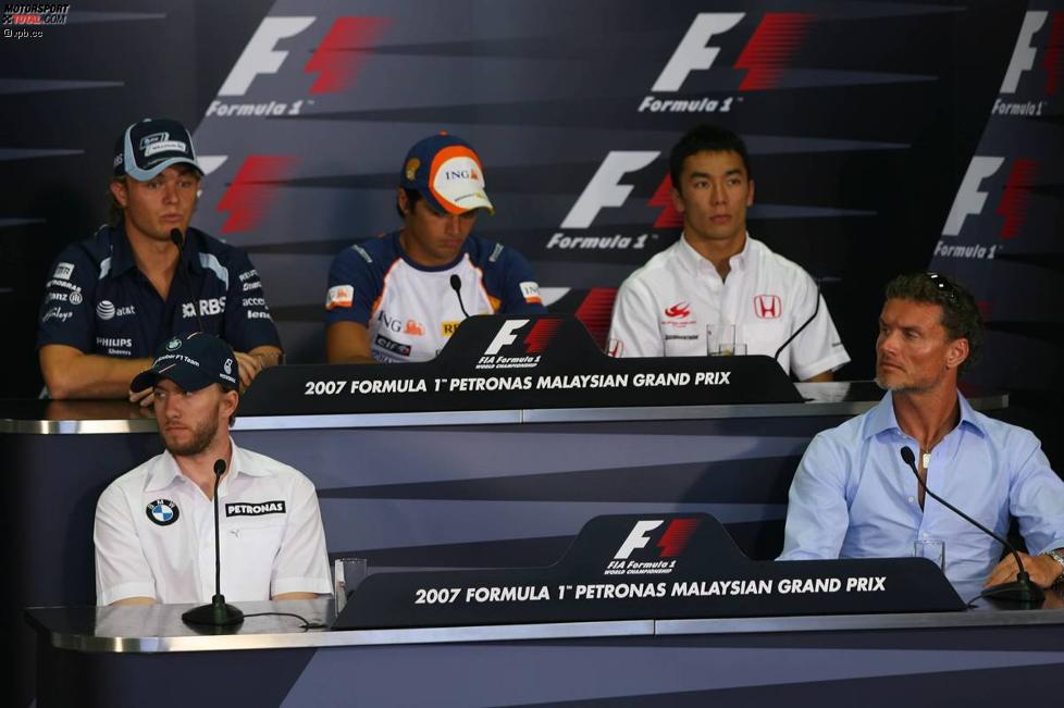 Oben, v.l.n.r.: Nico Rosberg (Williams), Nelson Piquet Jr. (Renault) und Takuma Sato (Super Aguri); unten: Nick Heidfeld (BMW Sauber F1 Team) und David Coulthard (Red Bull)