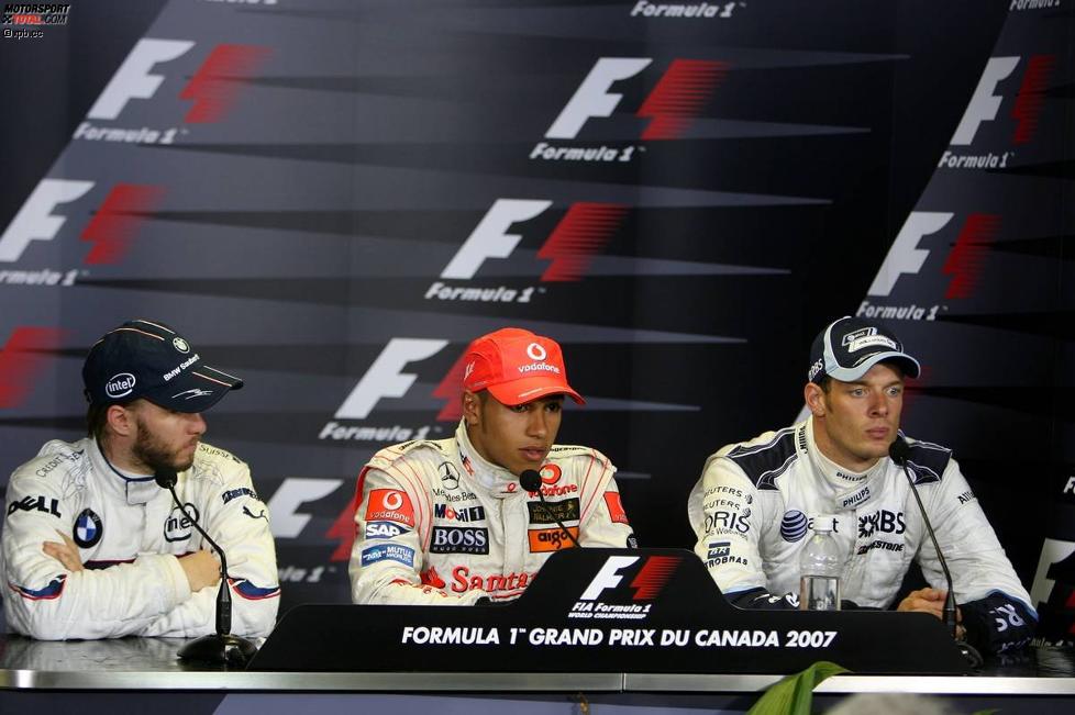 Nick Heidfeld (BMW Sauber F1 Team), Lewis Hamilton (McLaren-Mercedes) und Alexander Wurz (Williams) 