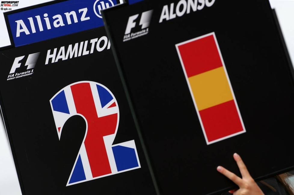 Gridschilder von Lewis Hamilton und Fernando Alonso (McLaren-Mercedes) 
