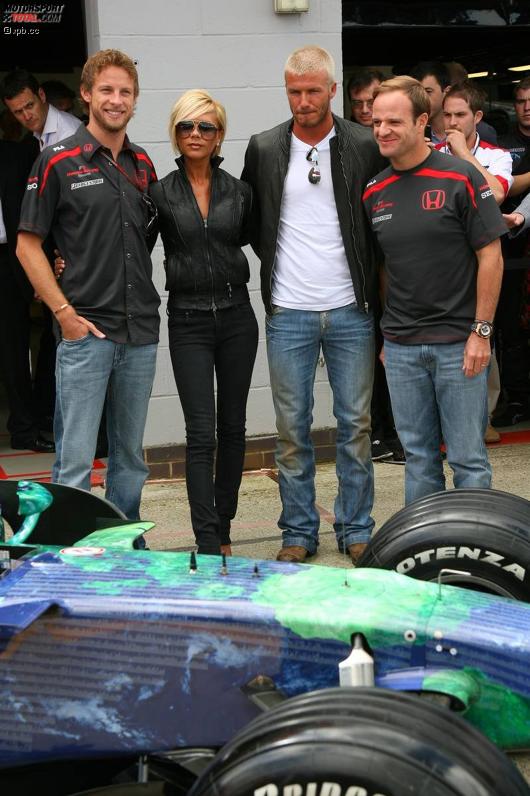 Jenson Button und Rubens Barrichello (Honda F1 Team) mit David Beckham
