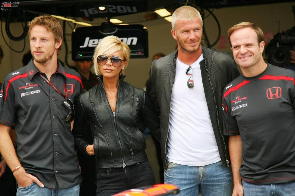 Jenson Button, Victoria und David Beckham und Rubens Barrichello (Honda F1 Team) 