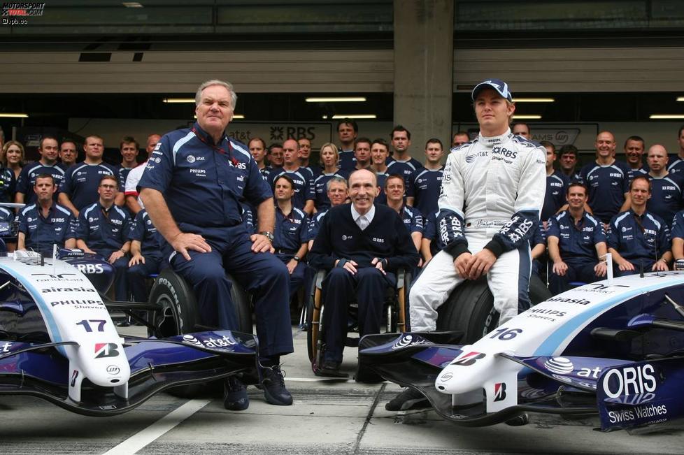 Patrick Head (Teammitbesitzer), Frank Williams (Teamchef) und Nico Rosberg (Williams) 