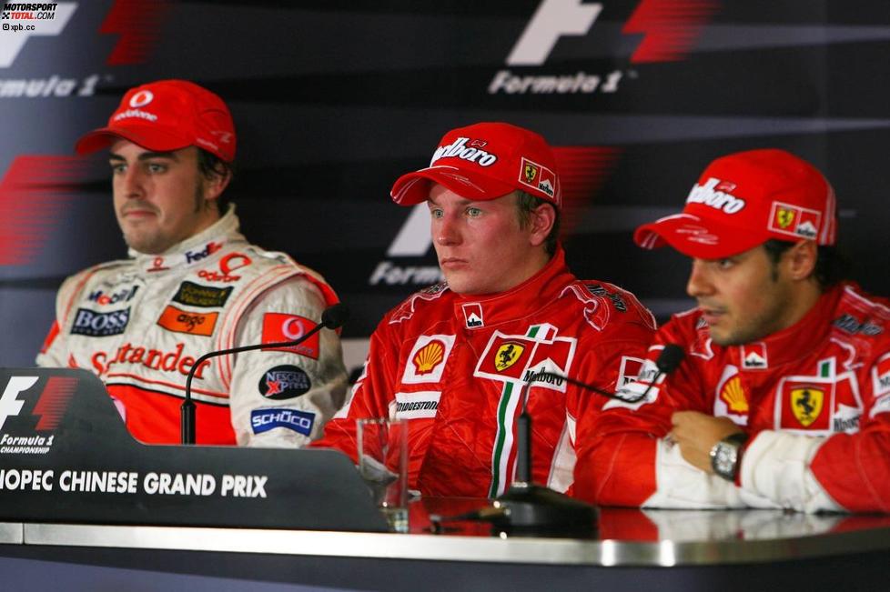 Fernando Alonso (McLaren-Mercedes), Kimi Räikkönen und Felipe Massa (Ferrari) 