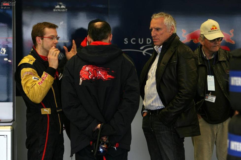 Sébastien Bourdais, Franz Tost (Teamchef) (Toro Rosso) und Dietrich Mateschitz (Red Bull-Boss)  