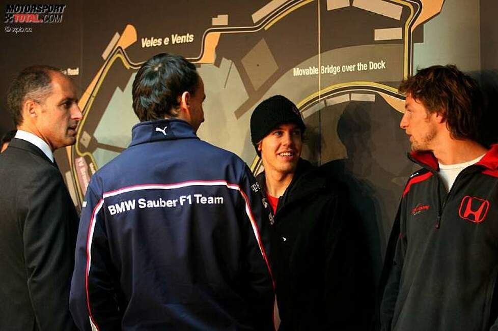 Robert Kubica (BMW Sauber F1 Team), Sebastian Vettel (Toro Rosso) und Jenson Button (Honda F1 Team), Pressekonferenz zur Vorstellung des Straßenkurses in Valencia  