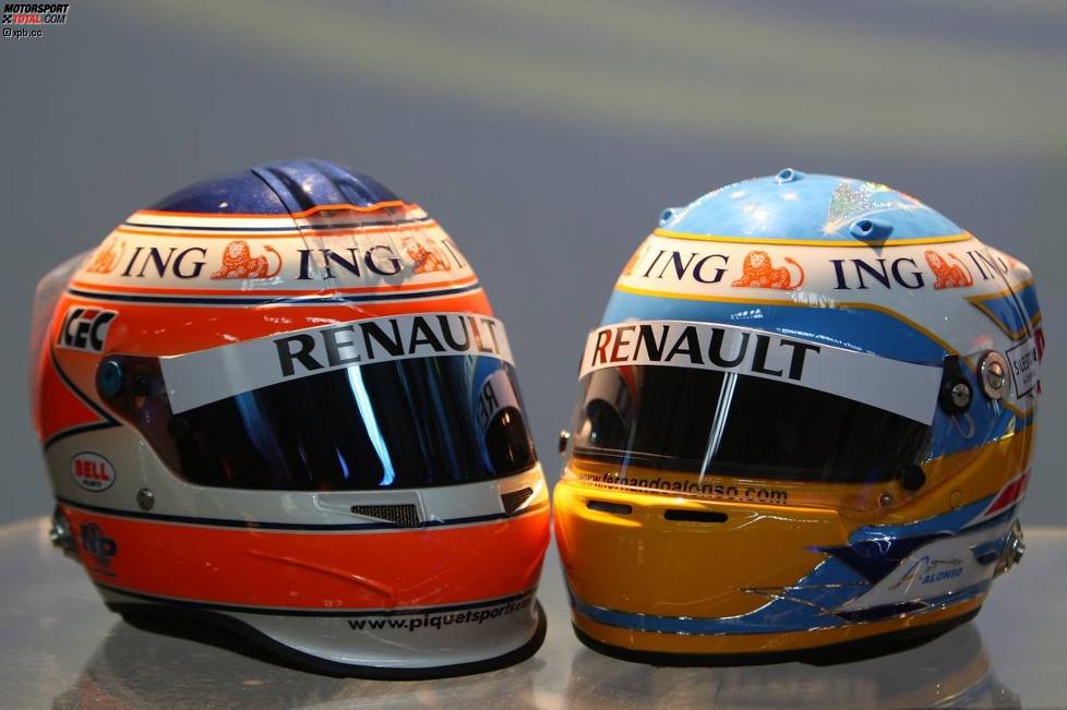 Die Helme von Nelson Piquet Jr. und Fernando Alonso (Renault) 