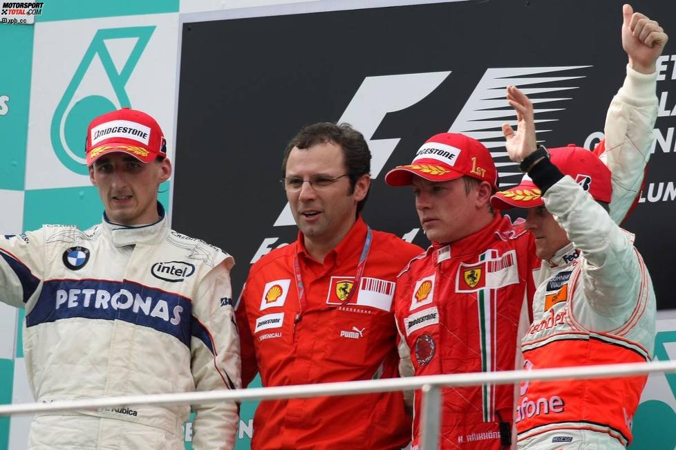 Robert Kubica (BMW Sauber F1 Team), Stefano Domenicali (Teamchef), Kimi Räikkönen (Ferrari) und  Heikki Kovalainen (McLaren-Mercedes)