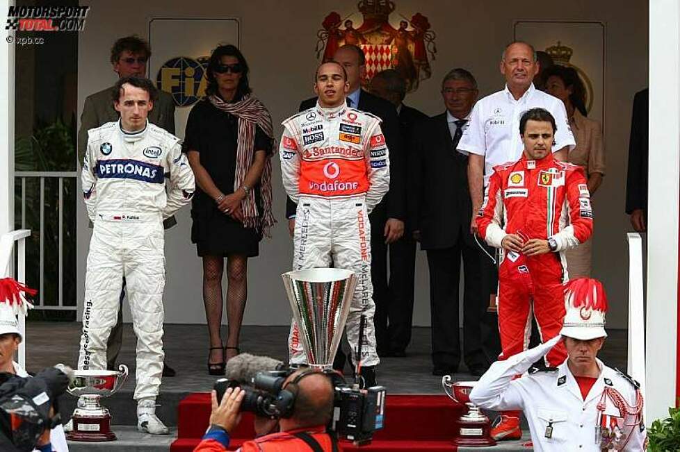 Robert Kubica (BMW Sauber F1 Team), Lewis Hamilton (McLaren-Mercedes) und Felipe Massa (Ferrari) 