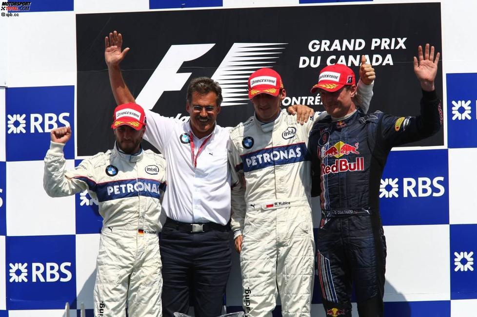Nick Heidfeld, Mario Theissen (BMW Motorsport Direktor), Robert Kubica (BMW Sauber F1 Team) und David Coulthard (Red Bull) 