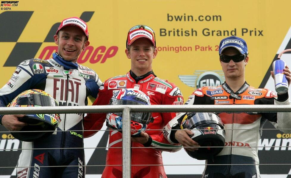 Valentino Rossi (Yamaha), Casey Stoner (Ducati) und Daniel Pedrosa (Honda)   