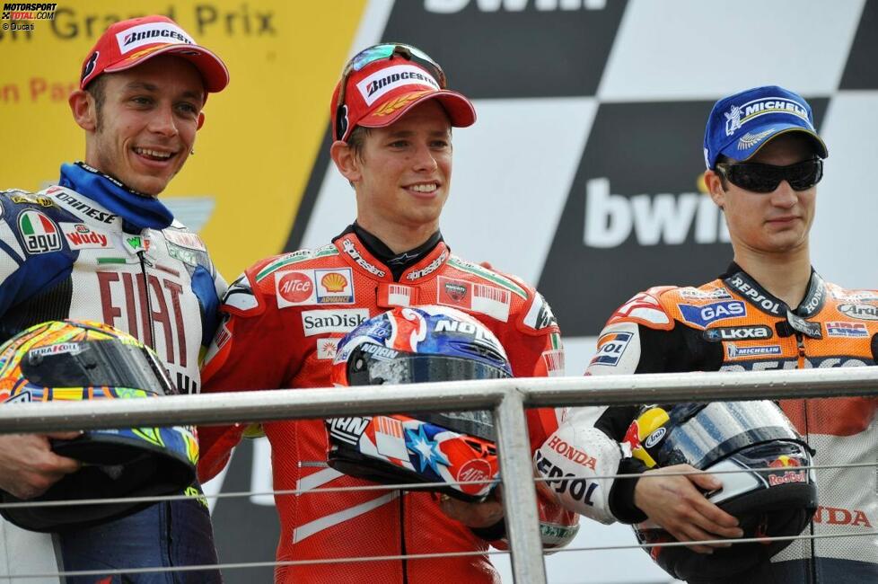 Valentino Rossi (Yamaha), Casey Stoner (Ducati) und Daniel Pedrosa (Honda)