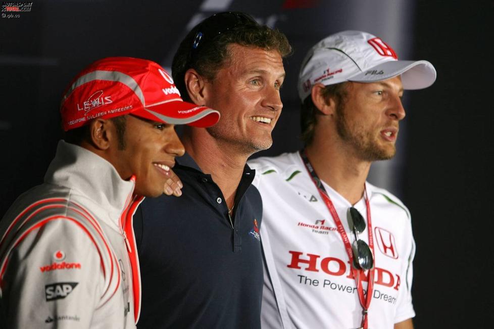 Lewis Hamilton (McLaren-Mercedes), David Coulthard (Red Bull) und Jenson Button (Honda F1 Team) 
