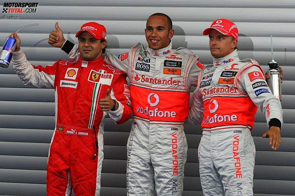 Felipe Massa (Ferrari), Lewis Hamilton und Heikki Kovalainen (McLaren-Mercedes) 