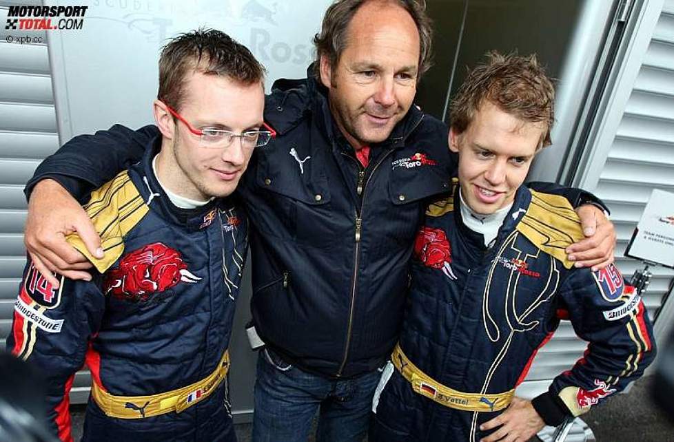 Sébastien Bourdais, Gerhard Berger (Teamanteilseigner) und Sebastian Vettel (Toro Rosso) 