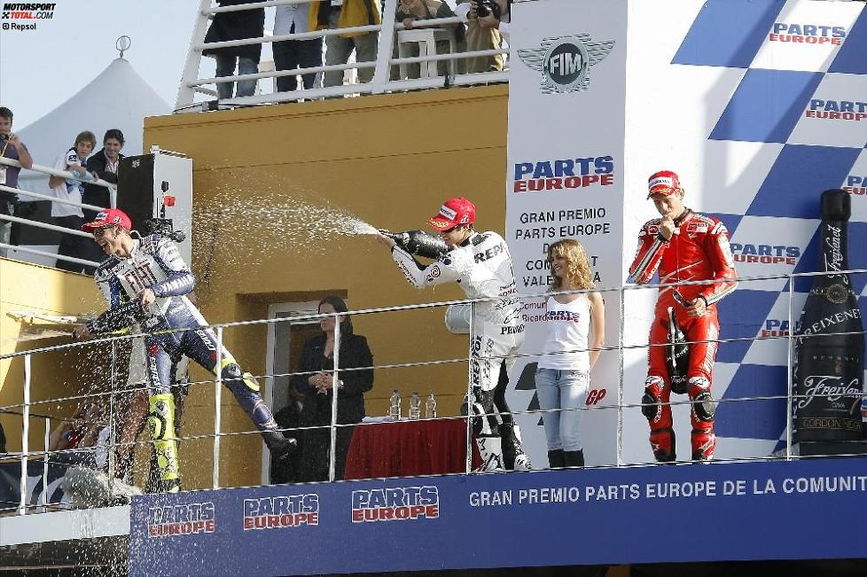 Siegerehrung mit Rossi, Pedrosa und Stoner