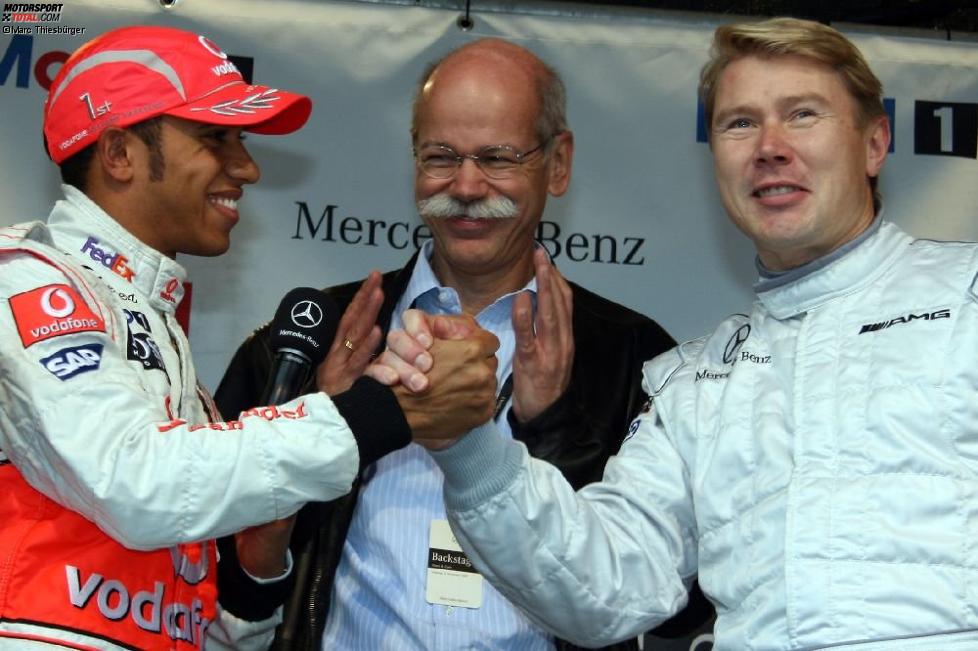 Lewis Hamilton, Dieter Zetsche und Mika Häkkinen