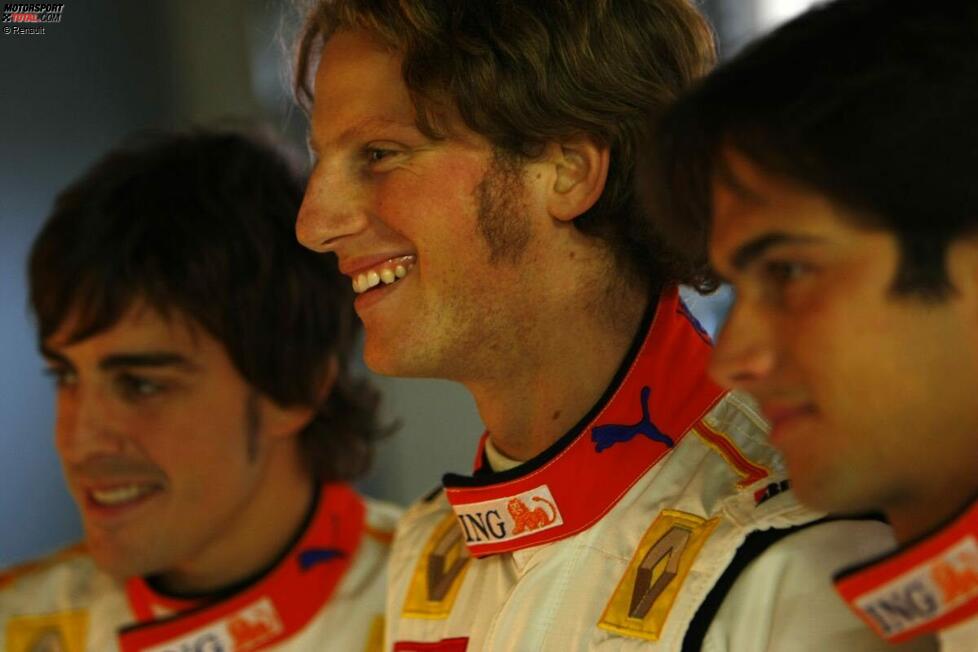 Fernando Alonso, Romain Grosjean und Nelson  Jr. (Renault) 