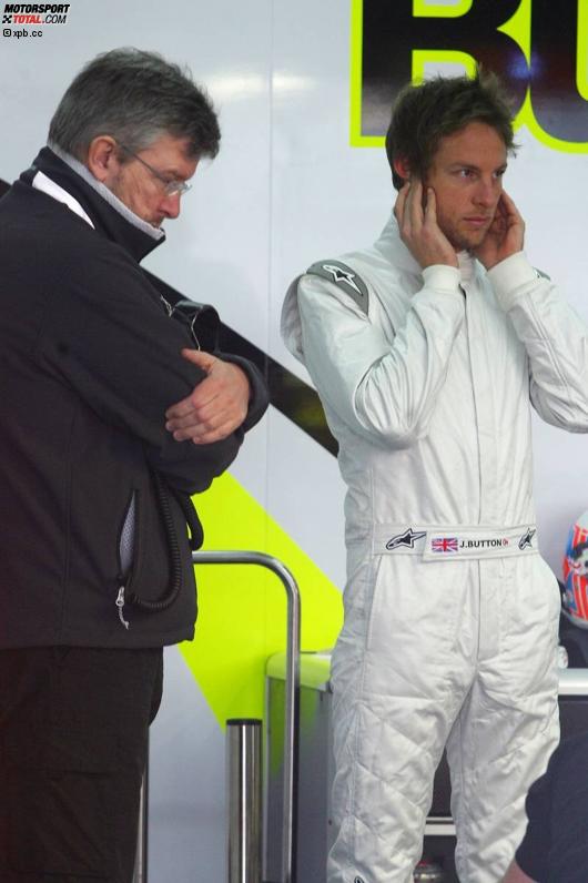 Ross Brawn (Teamchef) und Jenson Button (Brawn) 