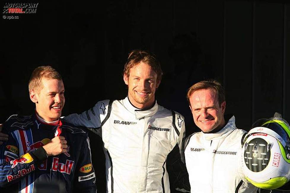 Sebastian Vettel (Red Bull), Jenson Button und Rubens Barrichello (Brawn) 