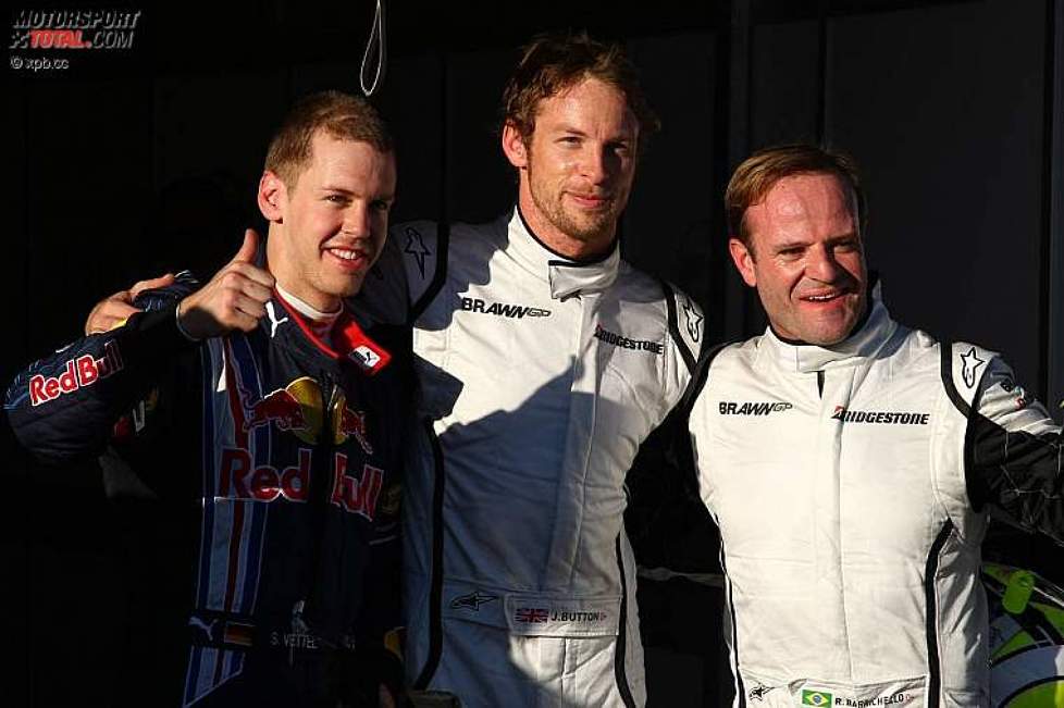 Jenson Button Rubens Barrichello Sebastian Vettel (Red Bull) (Brawn) 