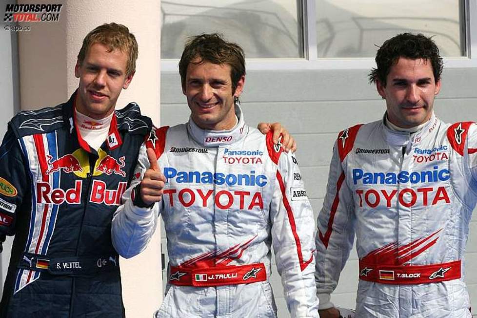 Sebastian Vettel (Red Bull), Jarno Trulli und Timo Glock (Toyota) 