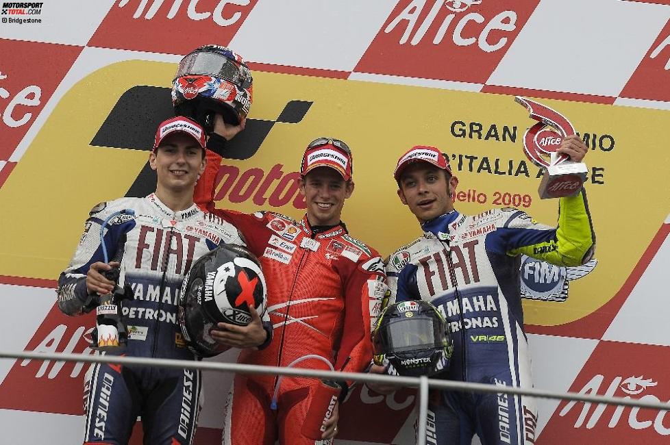 Jorge Lorenzo (Yamaha), Casey Stoner (Ducati) und Valentino Rossi (Yamaha)
