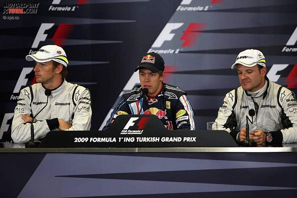 Rubens Barrichello (Brawn), Sebastian Vettel (Red Bull) und Jenson Button (Brawn) 