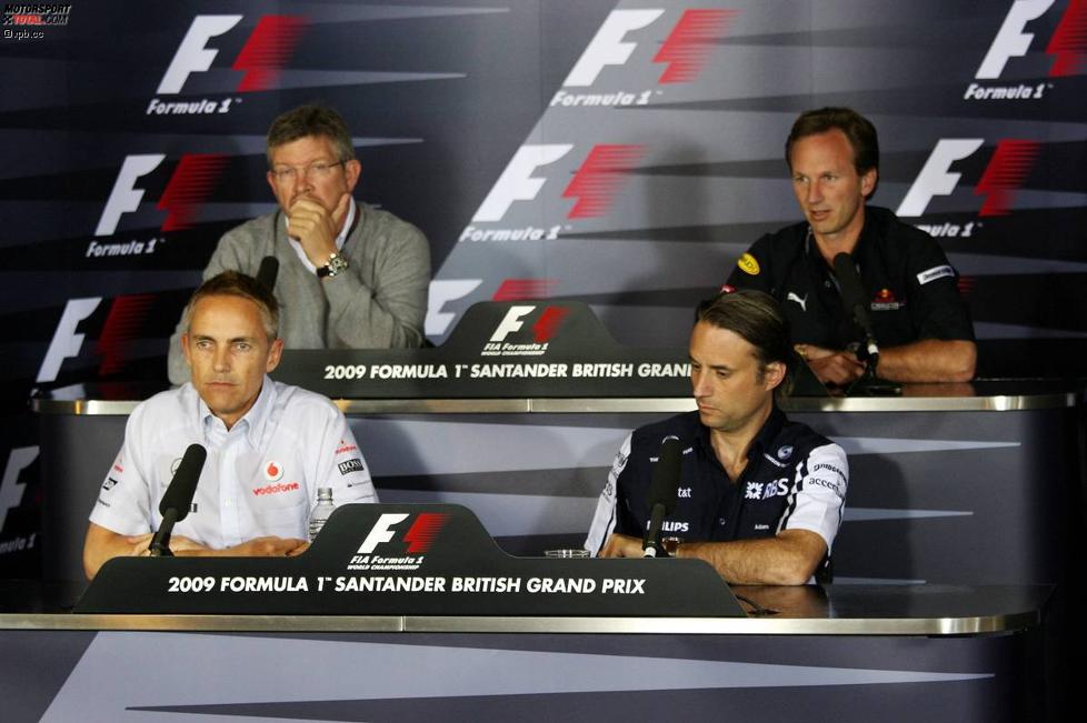 Oben: Ross Brawn (Teamchef) (Brawn), Christian Horner (Teamchef) (Red Bull); unten: Martin Whitmarsh (Teamchef) (McLaren-Mercedes) und Adam Parr (Williams) 
