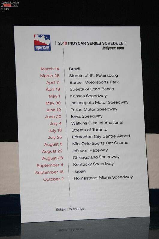 Der IndyCar-Kalender 2010