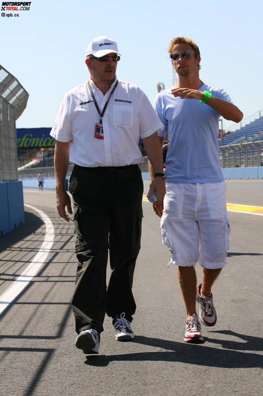 Jenson Button mit Ross Brawn (Teamchef) (Brawn) 