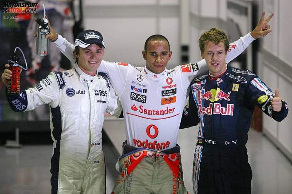 Nico Rosberg (Williams), Lewis Hamilton (McLaren-Mercedes) und Sebastian Vettel (Red Bull) 