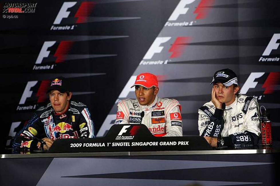Sebastian Vettel (Red Bull), Lewis Hamilton (McLaren-Mercedes) und Nico Rosberg (Williams) 