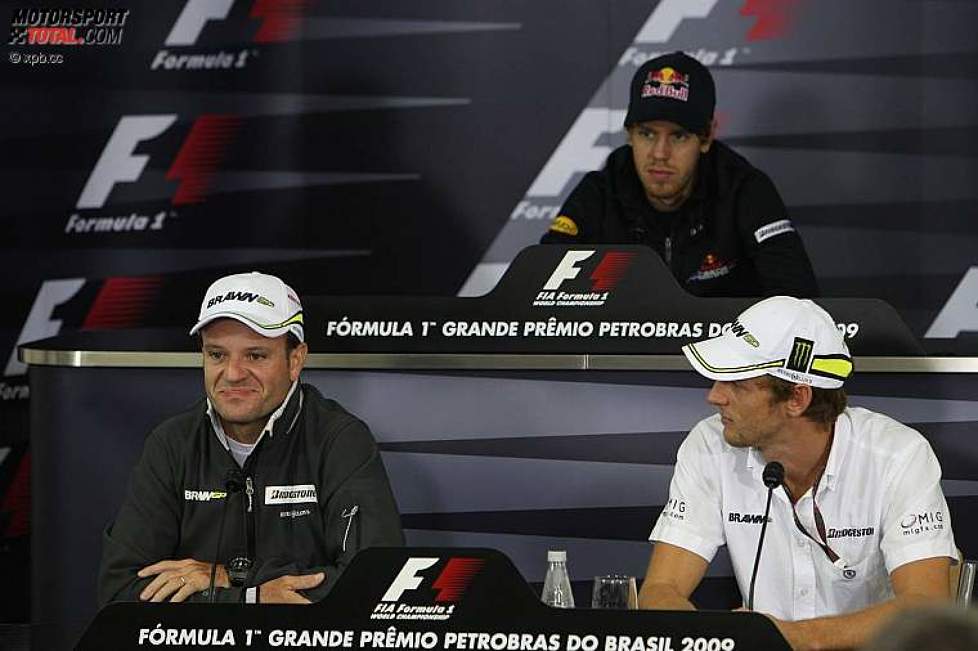 Rubens Barrichello, Sebastian Vettel und Jenson Button in der Donnerstags-Pressekonferenz