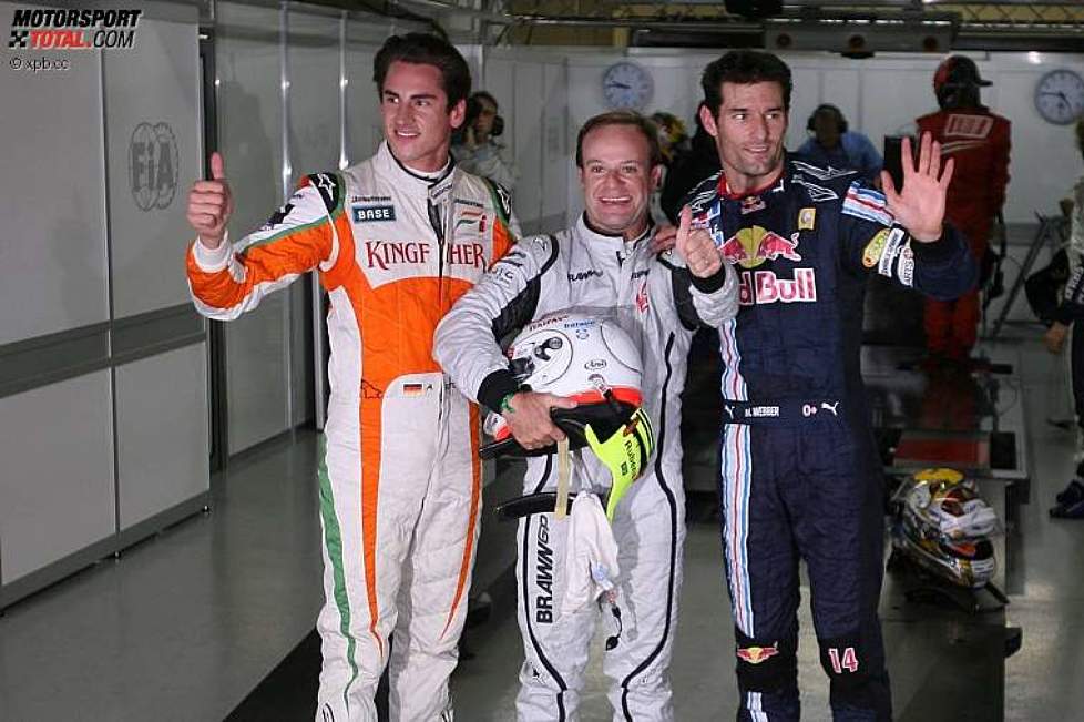 Adrian Sutil (Force India), Rubens Barrichello (Brawn) und Mark Webber (Red Bull) 