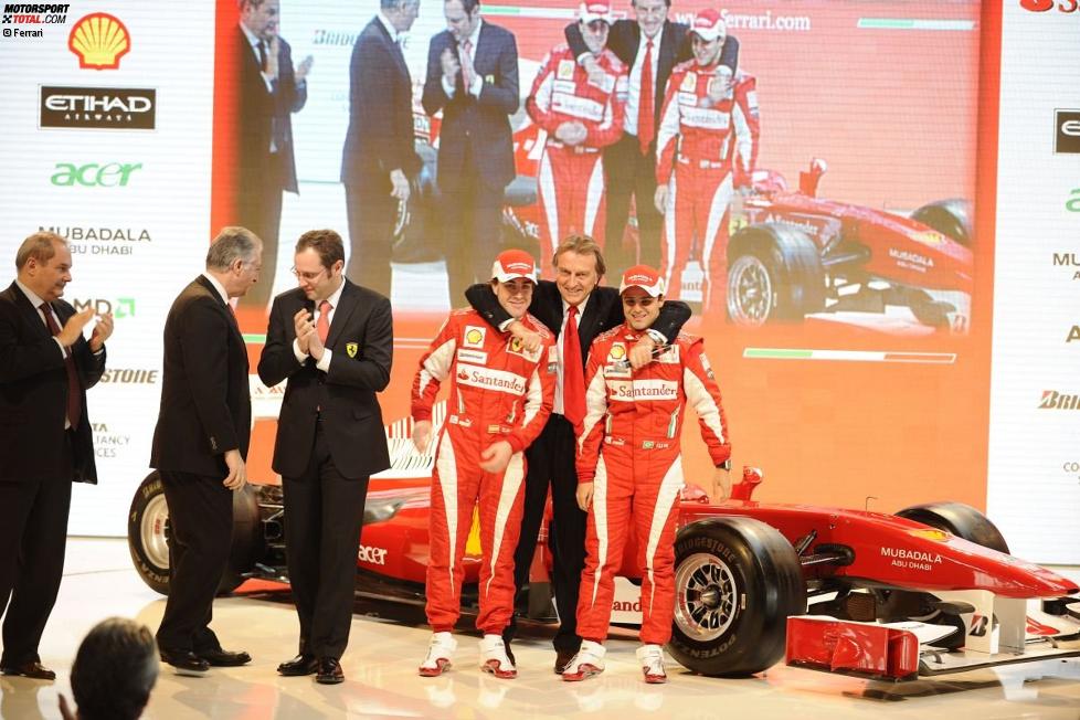 Stefano Domenicali (Teamchef), Fernando Alonso, Luca di Montezemolo und Felipe Massa