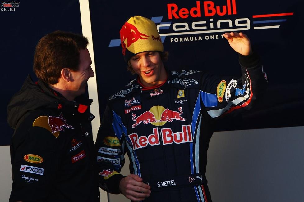 Christian Horner (Teamchef) und Sebastian Vettel (Red Bull) 