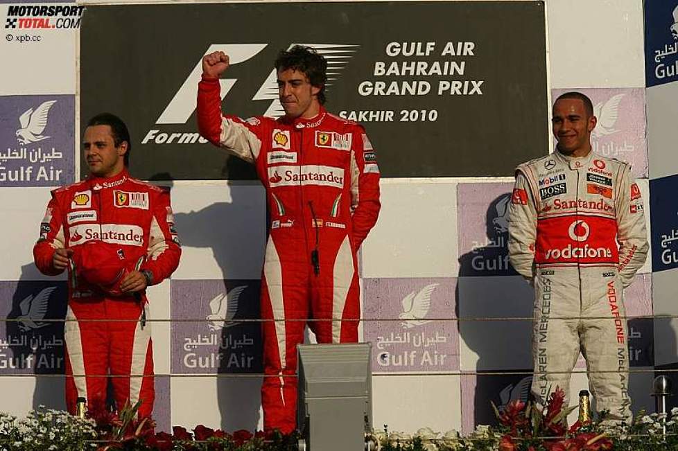 Felipe Massa (Ferrari), Fernando Alonso (Ferrari) und Lewis Hamilton (McLaren) 