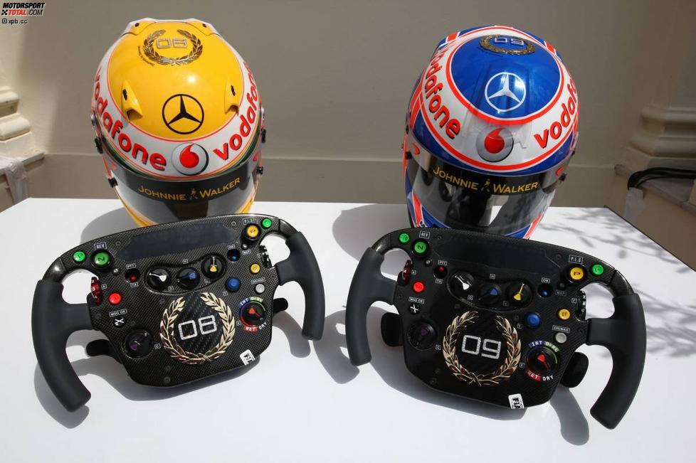 Diamanten zieren die Helme und Lenkräder von Jenson Button (McLaren) und Lewis Hamilton (McLaren) 