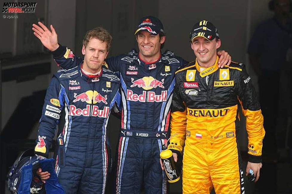 Sebastian Vettel (Red Bull), Mark Webber (Red Bull) und Robert Kubica (Renault)