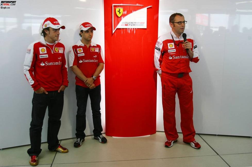Fernando Alonso, Felipe Massa und Stefano Domenicali (Teamchef) 