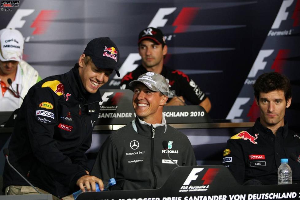 Sebastian Vettel (Red Bull), Michael Schumacher (Mercedes) und Mark Webber (Red Bull) 